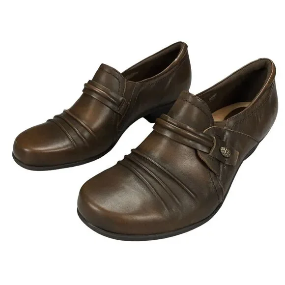 Earth Loafer Shoes Womens Sz 9.5D Maize Brown Leather Slip On Comfort Block Heel - Picture 11 of 16